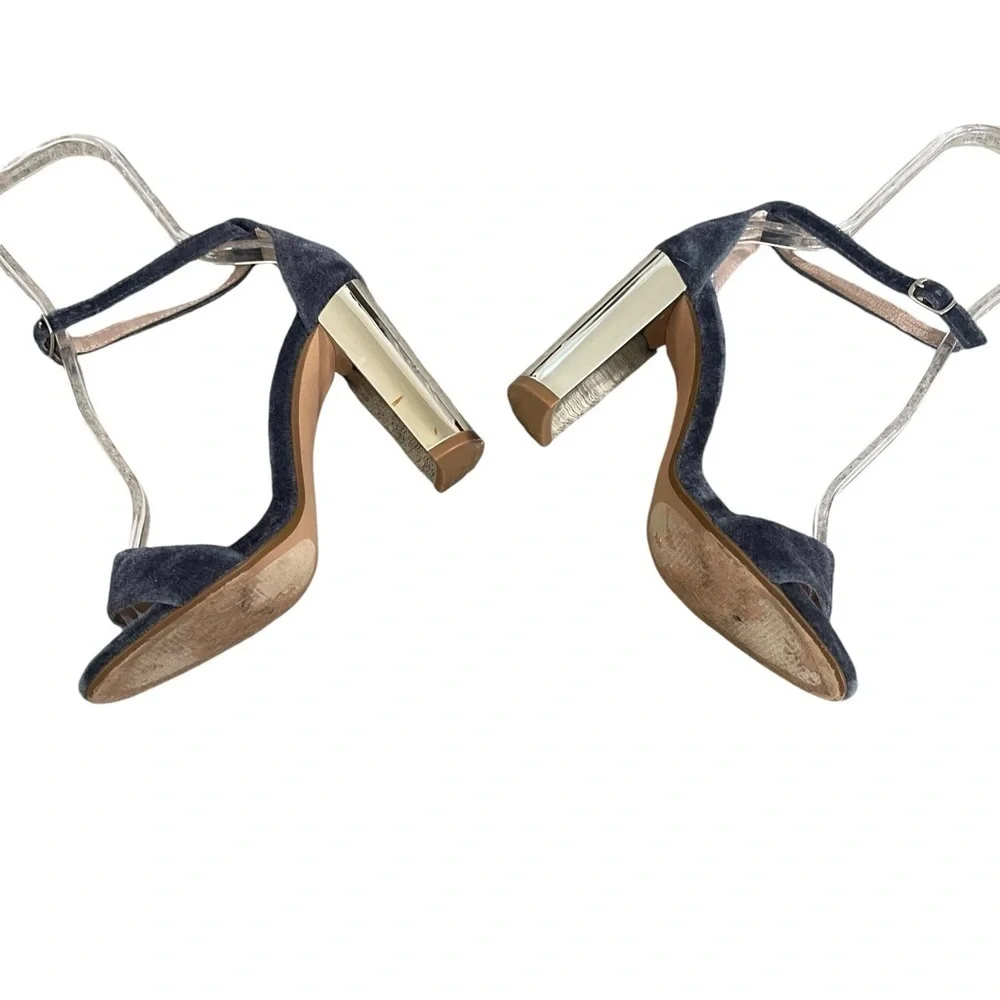 Steve Madden Blue Metallic Velvet Block Heel 6.5 Silver
